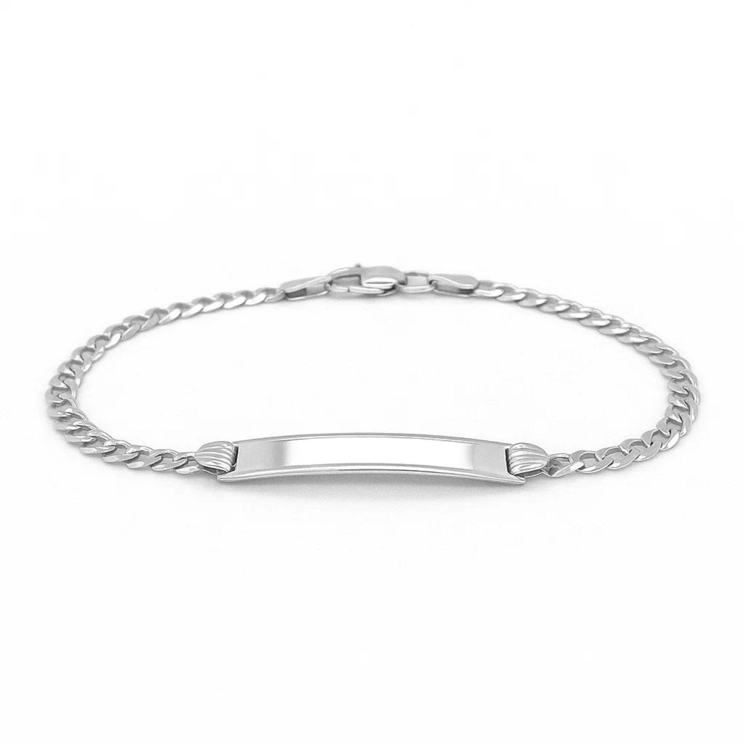 14k White Gold Curb Link Chain Polished Childrens ID Bracelet (3.00 mm) - Peelerie